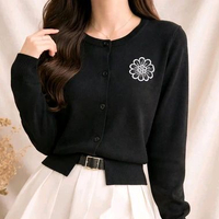 Bubu Cardigan Rajut Bunga Flower Bordir Knitwear Baju Wanita Hitam