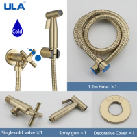 ULA Gold Bidet Faucet Only Cold Water Tap Handheld Bidet Spray Shower Toilet Shattaf Sprayer Hygienic Shower Set Stainless Steel