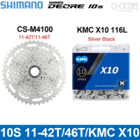 SHIMANO Deore M4100 10S 11-42T/11-46T Cassette Cassette &amp; KMC X10 116L Chain Mountain Bike 10 Speed Cassette M4100 Kit Cube