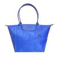 LONGCHAMP LE PLIAGE 經典刺繡Logo長提把手提包/肩背包(大) 藍色