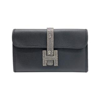 【Hermes 愛馬仕】限量Swift牛皮拚蜥蜴皮 Jige Duo H穿扣手拿包(黑)