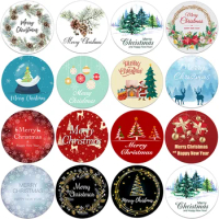 Christmas Tree Wreath Merry Christmas Round Stickers Gift Sealing Stickers Holiday Present Bag Box Decoration Xmas New Year
