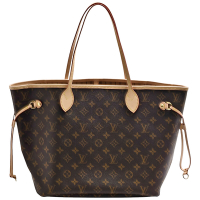 LV M46975經典Neverfull MM Monogram帆布肩背托特包(米黃色)