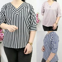 LVL - Blouse Jumbo Wanita Keiva XXL Atasan Blus Bigsize Cewek Model Baru Kancing Kerah Nyaman Panjan