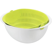 【AKEBONO 曙產業】日本製 180度翻轉洗菜籃 洗米籃 155101(綠色 28CM　3.2L 可用洗碗機清洗)