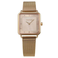 MANGO 方形簡約時尚美學晶鑽米蘭腕錶-MA6772L-RG(粉色x玫瑰金/24mm)