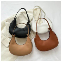 Solid Color Casual Shoulder Bag Handbag 2023 Commuter Simple Retro Armpit Bag Temperament Dumpling Bag PU Leather Tote Bag New