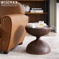 WISEMAX FURNITURE antique round natural solid wood coffee table corner table living room furniture wood top small bed side table