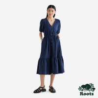 Roots 女裝- ISLA COTTON GAUZE TIER平織洋裝-軍藍色