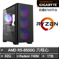 GIGABYTE技嘉 B650平台【四聖白虎】R5-8500G六核娛樂效能主機(32G/1TB)