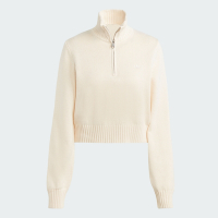 adidas 上衣 女款 長袖上衣 運動 短版 三葉草 亞規 KNIT HALF ZIP 米 II8043