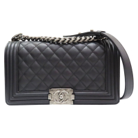 【二手名牌BRAND OFF】CHANEL 香奈兒 黑色 牛皮 BOY25 鍊帶 肩背包 銀扣