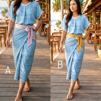 SETELAN DRAPERY LINEN BLUS & ROK