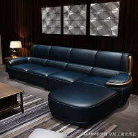 轉角沙發 大型沙發 l沙發組 皮沙發 四人座 北歐真皮沙發客廳小戶型皮藝高端實木轉角小戶型客廳新款組合