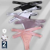FINETOO 2PCS/Set Women's Cotton G-string Sexy Cross Strap Panties Letter Waisted Underwear Thongs Femme Hollow Out Lady Briefs