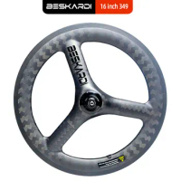 1PCS Folding Bike 16inch 349 3Spokes Front Carbon Wheels Trispokes 74 100mm C Disc Brake BESKARDI For Brompton Dnhon Fnhon Gust