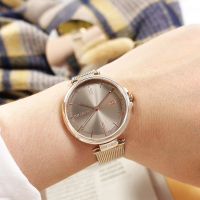 TOMMY HILFIGER / 極簡時尚 優雅迷人 米蘭編織不鏽鋼手錶-鈦色x鍍香檳金/34mm