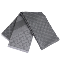 GUCCI 灰/淺灰色雙色條紋羊毛混紡大方形圍巾披肩