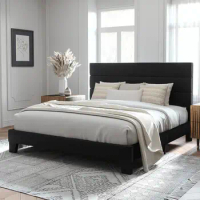 Allewie King Size Platform Bed Frame with Velvet Upholstered Headboard and Wooden Slats Support
