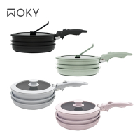【WOKY 沃廚】TICERA 系列塔塔鍋-可疊不沾鍋(可拆把手/平底鍋/煎鍋/炒鍋/湯鍋)