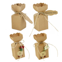10/20/30Pcs Kraft Paper Vase Candy Box Floral Favor Gift Boxes Baby Packaging Bags With Ribbon Birthday Wedding Party Decoration