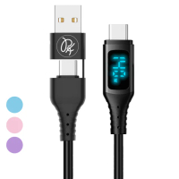 【PICKOGEN 皮克全】140W快充 二合一 數顯 雙Type-C/USB-A TO Type-C PD 1.2M 充電傳輸線 QC4.0 液態矽膠