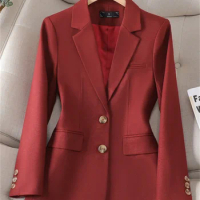 Solid Formal Noted Blazer for Women Autumn Winter New Fashion Single-breasted Long Sleeve Jacket Office Ladies Coats Female Tops