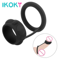 IKOKY Delay Ejaculation Penis Enlargement Dual Ring Sex Toys For Men Penis Ring Soft Silicone Cock Ring Erection