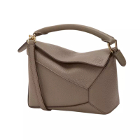 Loewe Mini Puzzle Edge Bag In Soft Grained Calfskin Taupe Ghw