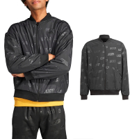 【adidas 愛迪達】外套 Embossed 男款 黑 雙面穿 絲絨 滿版印花 飛行夾克 風衣 夾克 愛迪達(IJ6424)