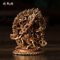 尼泊爾藏傳佛教用品9cm手工銅鎏金六臂瑪哈嘎拉供佛像隨身小佛像