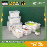 WHI - 2 SET 6 PCS Kotak Plastik Tutup Pengunci Dilengkapi Saringan Tempat Buah dan Sayur Wadah Multi