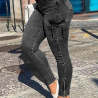 Women 90s Y2K Patchwork Wide Leg Mom Jeans Vintage Mopping Pants Casual Streetwear Boyfriend Denim Jeans Big Pocket Cargo Pants
