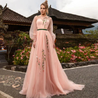 Long Sleeves Evening Dress Party Gowns Robe De Soiree Formal Prom Dresses Handmake 3D Flowers Beading Top Evening Gowns