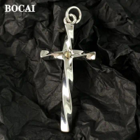 BOCAI New S925 Silver Mobius Gold Aurora Cross Men Pendant Personalized Punk Rock Jewelry Accessories Fashion Birthday Gift