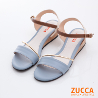 ZUCCA-金屬皮革扣環平底涼鞋-藍-z6808be