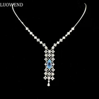 LUOWEND 18K White Gold Necklace Vintage Palace Style Natural Aquamarine Real Diamond Necklace for Women Luxury Wedding Jewelry