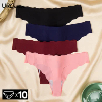 WarmSteps 10Pcs/Set Soft Women's Panties Thongs Sexy Ruffles Female Underwear G-String Solid Ice Silk Lingerie Thongs for Woman