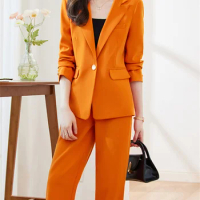 Yitimuceng Fashion Work Wear Pant Suits for Women Fall Winter 2023 New Office Ladies Formal Blazer and Trousers 2 Piece Set