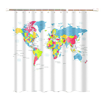 180x180cm 世界地圖浴簾一個+浴簾桿一支