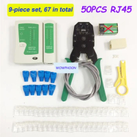 Network Cable Crimping Pliers Kit Set, Professional Network Cable Tester, RJ45 LAN Cable Tester, Clamp Tool Kit, 9Pcs Customized