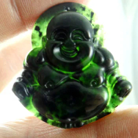 39*37Wholesale natural Chinese black green stone hand-carved statue of Buddha amulet pendant necklace Jewelry Making