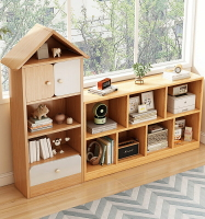 書架置物架落地玩具收納閱讀架簡易學生儲物櫃實木色矮櫃家用書櫃
