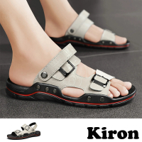 【Kiron】兩穿拖鞋 皮帶拖鞋/兩穿法設計鱷魚皮紋皮帶釦設計涼拖鞋-男鞋(米)