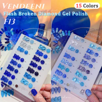 Vendeeni 15 Colors Blue Flash Broken Diamond Gel Nail Polish Shiny Reflective Gel Lacquer Glitter UV Soak Off Gel Varnish 15ml