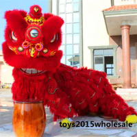 Advertising Cosplay Lion Dance Mascot Costumes Chinese Folk Parade Red Wool Southern Lion Two Adults Cosplay Party Game Dress