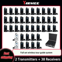 YARMEE Full set Wireless Tour Guide System 2 Transmitters +38 Receivers With Charging case Microphone Earphone For Travelling