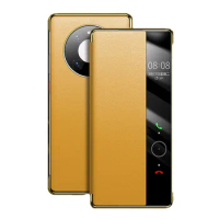 Luxury Ultrathin Flip Full Grain Leather Cover For Huawei Mate 40 Pro+ Smart Sleep Wake Up View Window Phone Case For Mate40 Pro
