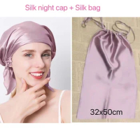 100% Luxury Natural Mulberry Silk Night Cap For Women Girl Sleeping Cap With Silk Satin Drawstring Bag Packaging Gift