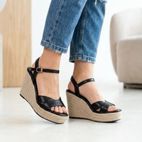 Nicholas Edison Rio Sandal Wedges Espadrilles Wanita 11cm | Ringan Empuk Nonslip Gold Black 38 Black